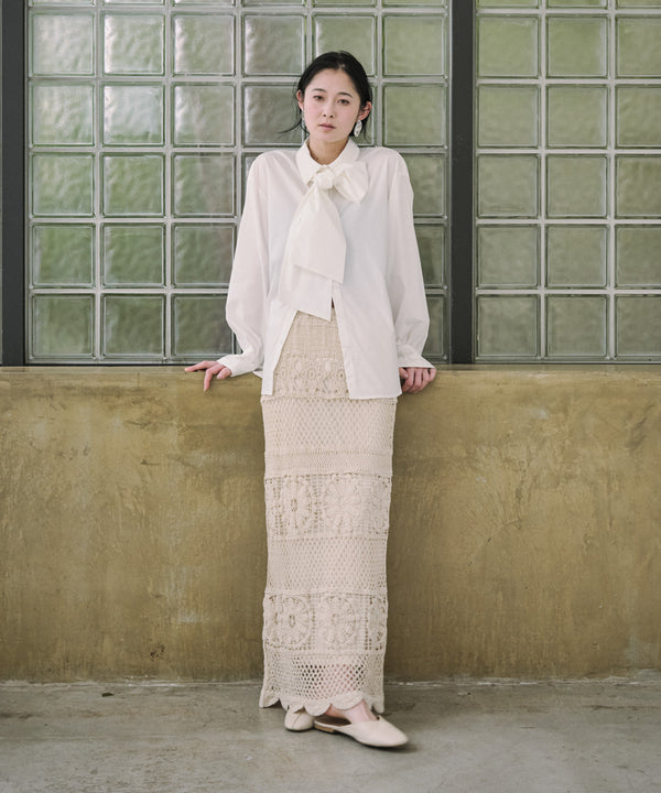 袖タックボウタイリボン付ブラウス