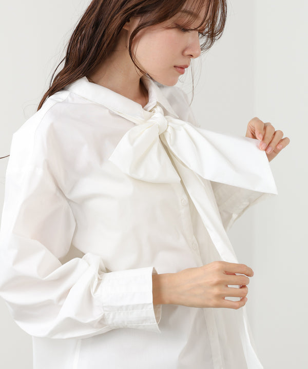 袖タックボウタイリボン付ブラウス