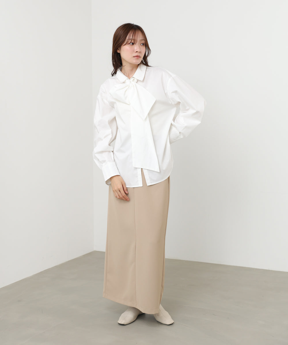 袖タックボウタイリボン付ブラウス