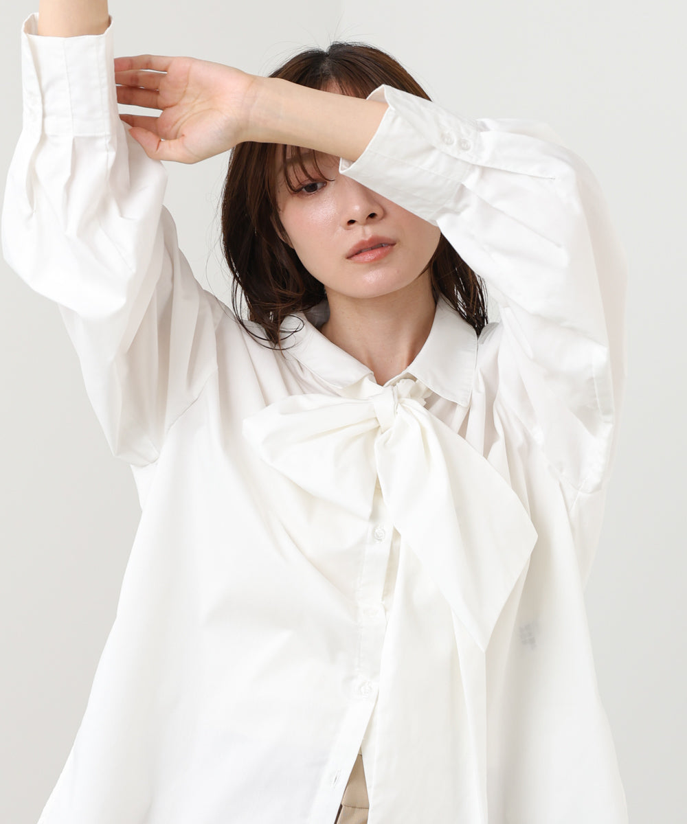 袖タックボウタイリボン付ブラウス