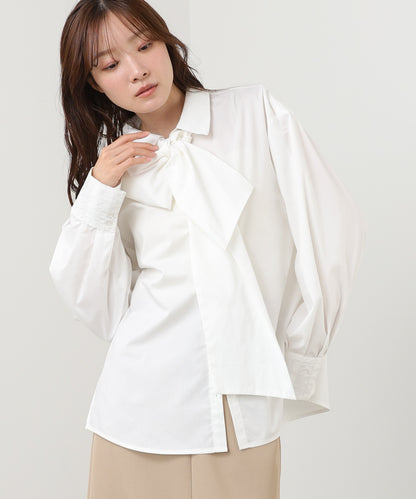 袖タックボウタイリボン付ブラウス