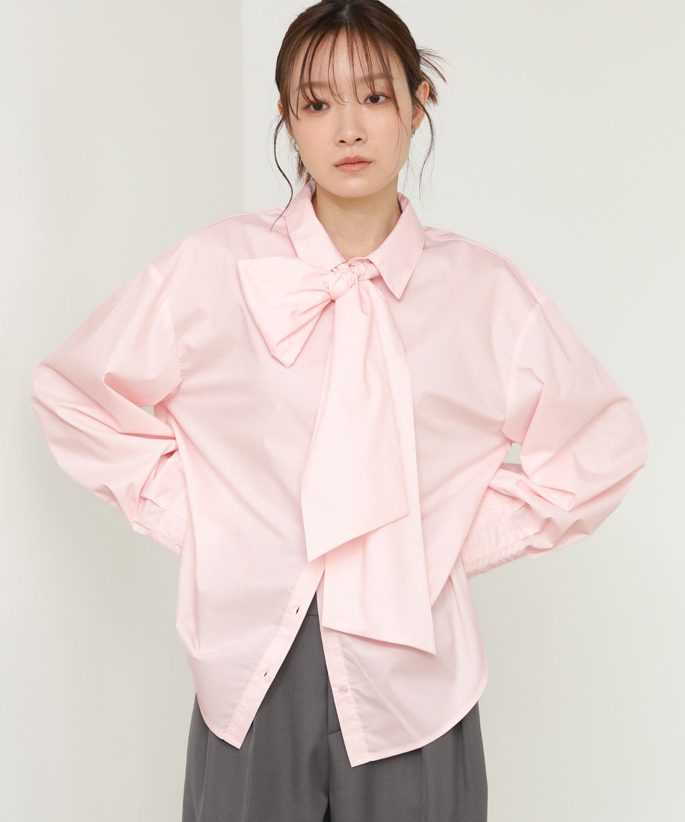 袖タックボウタイリボン付ブラウス