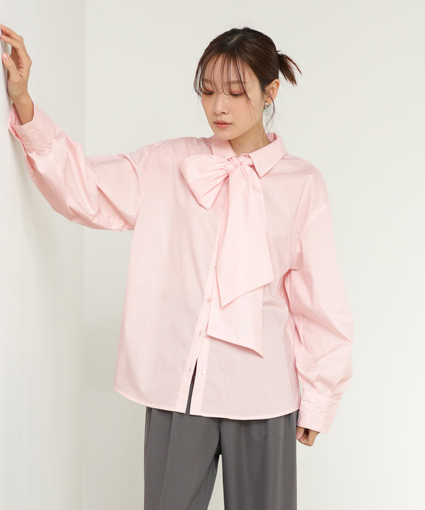 袖タックボウタイリボン付ブラウス