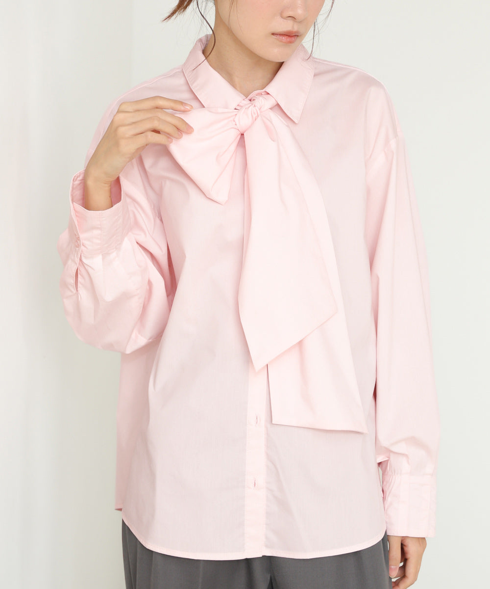 袖タックボウタイリボン付ブラウス