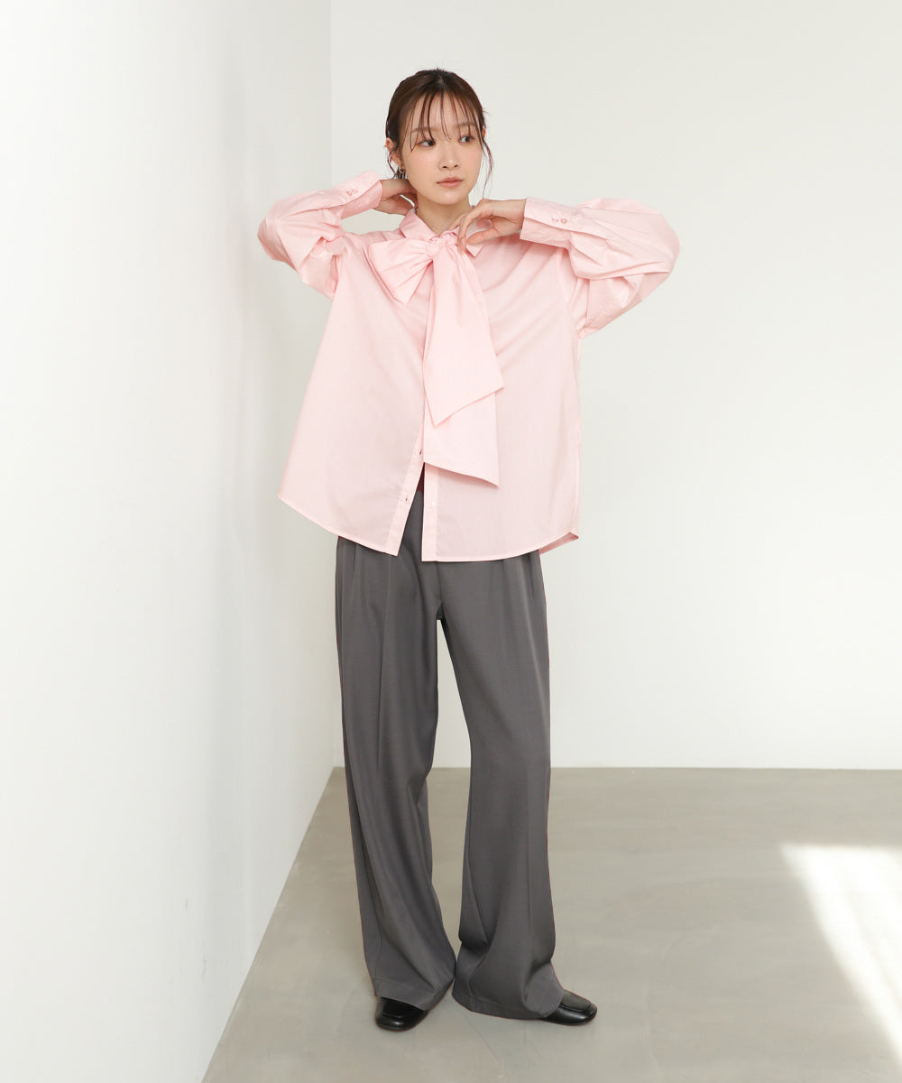 袖タックボウタイリボン付ブラウス