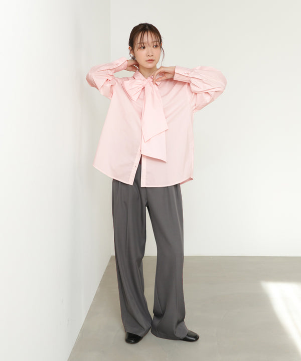 袖タックボウタイリボン付ブラウス
