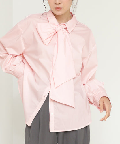 袖タックボウタイリボン付ブラウス