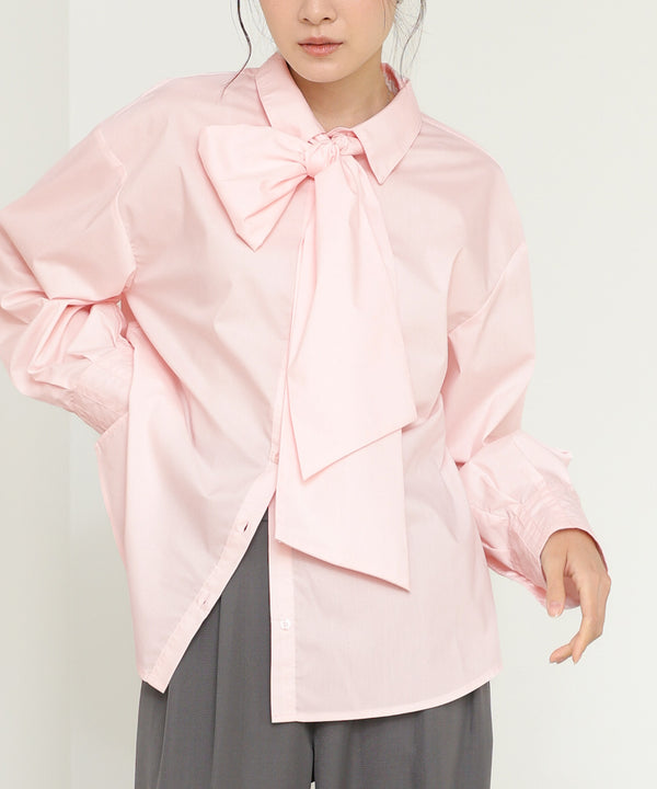 袖タックボウタイリボン付ブラウス