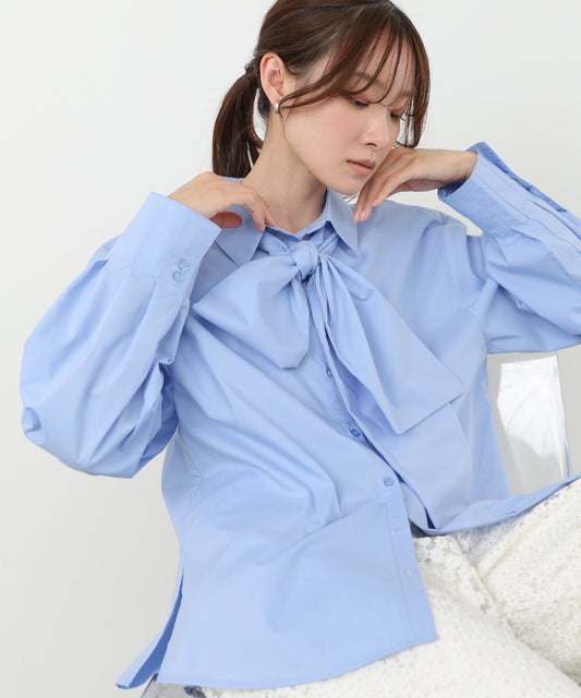 袖タックボウタイリボン付ブラウス