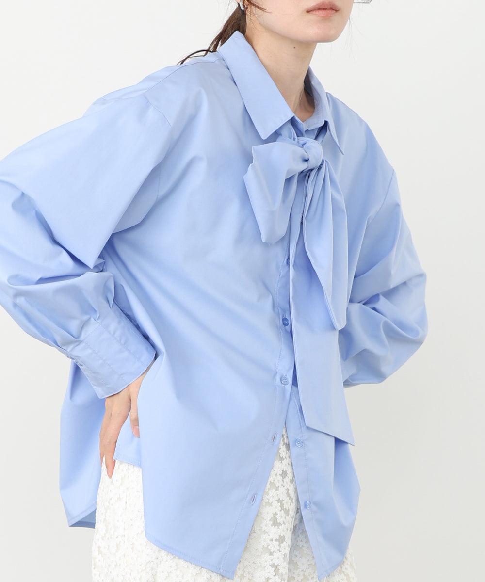 袖タックボウタイリボン付ブラウス