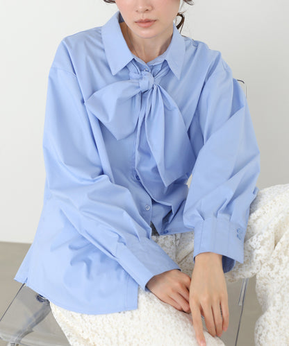 袖タックボウタイリボン付ブラウス