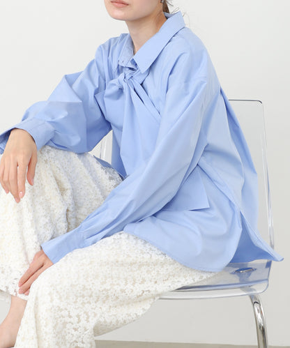 袖タックボウタイリボン付ブラウス