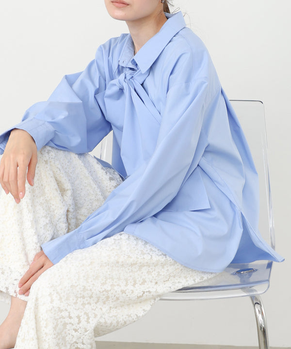 袖タックボウタイリボン付ブラウス