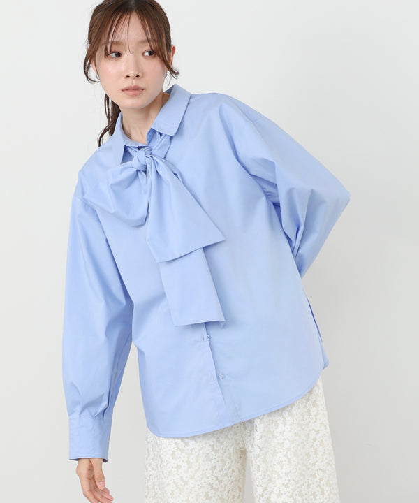 袖タックボウタイリボン付ブラウス