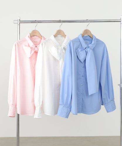 袖タックボウタイリボン付ブラウス