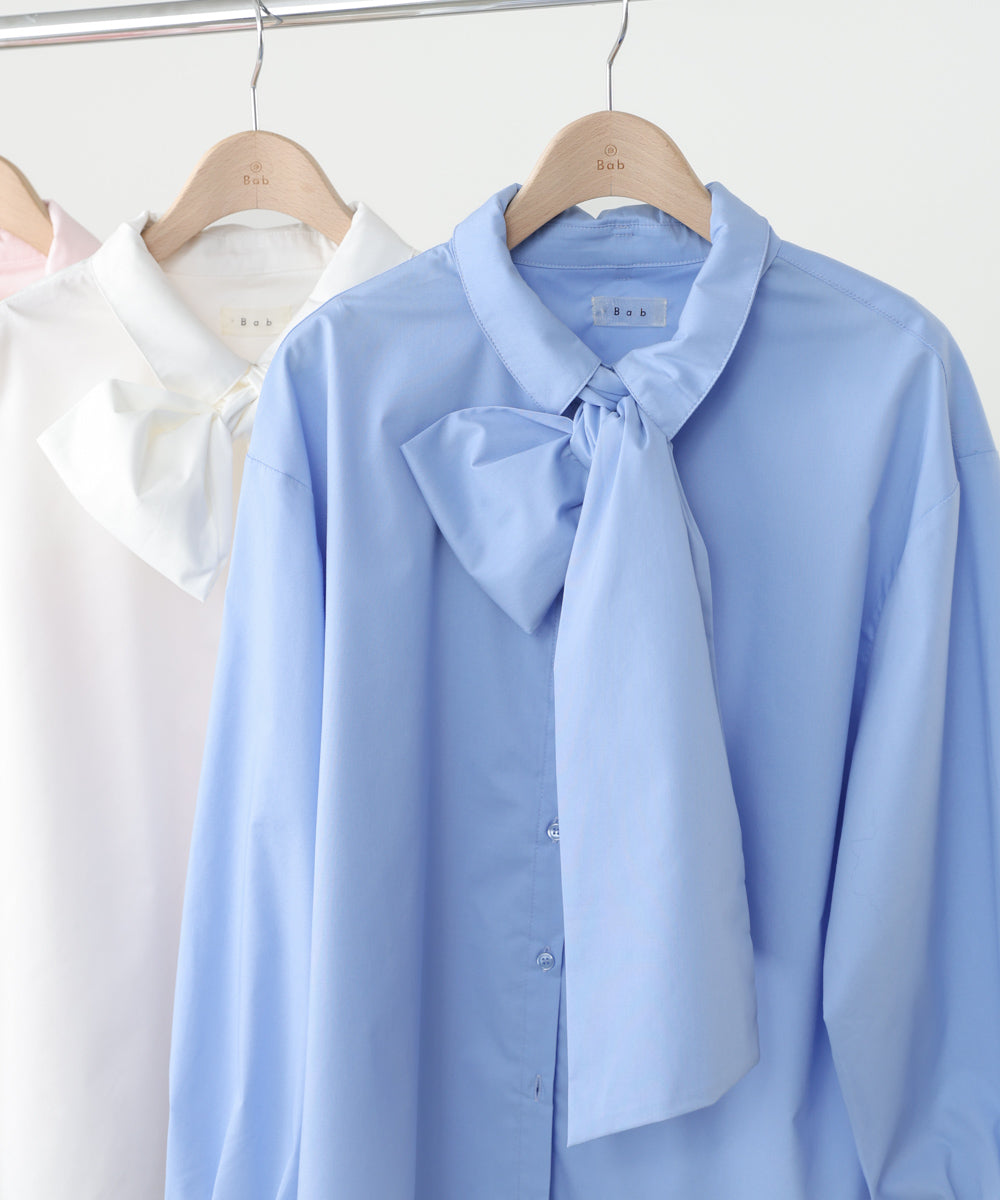 袖タックボウタイリボン付ブラウス