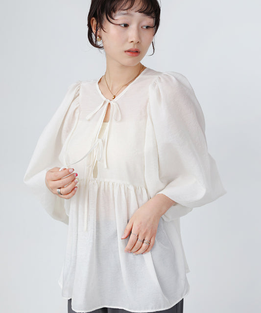 前後2WAY袖ボリュームリボンブラウス