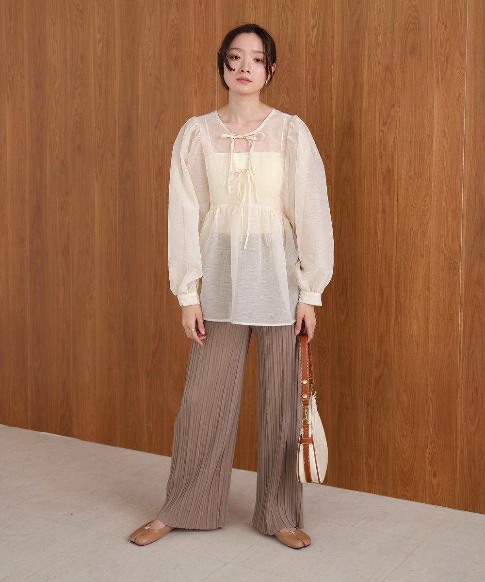 前後2WAY袖ボリュームリボンブラウス
