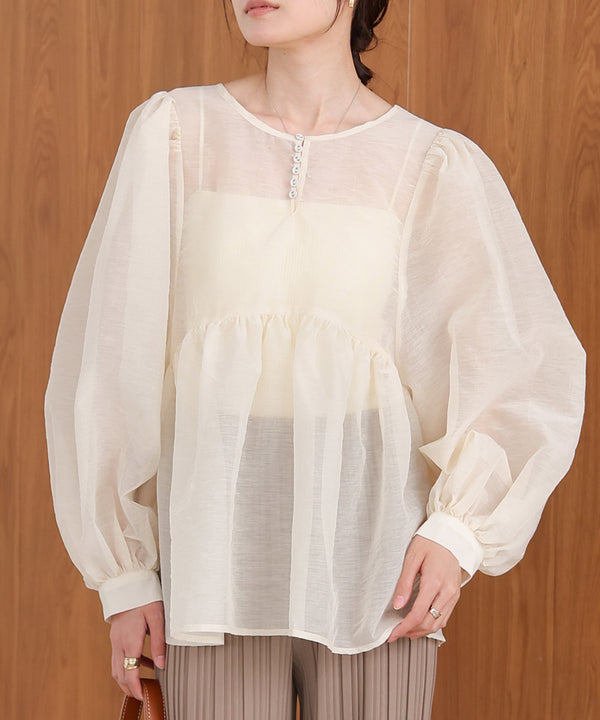 前後2WAY袖ボリュームリボンブラウス