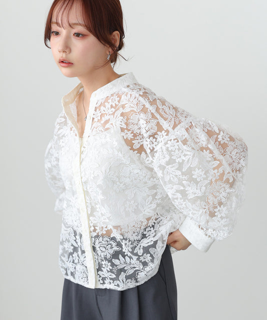 レース袖ボリュームブラウス