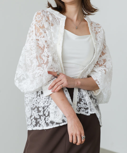 レース袖ボリュームブラウス