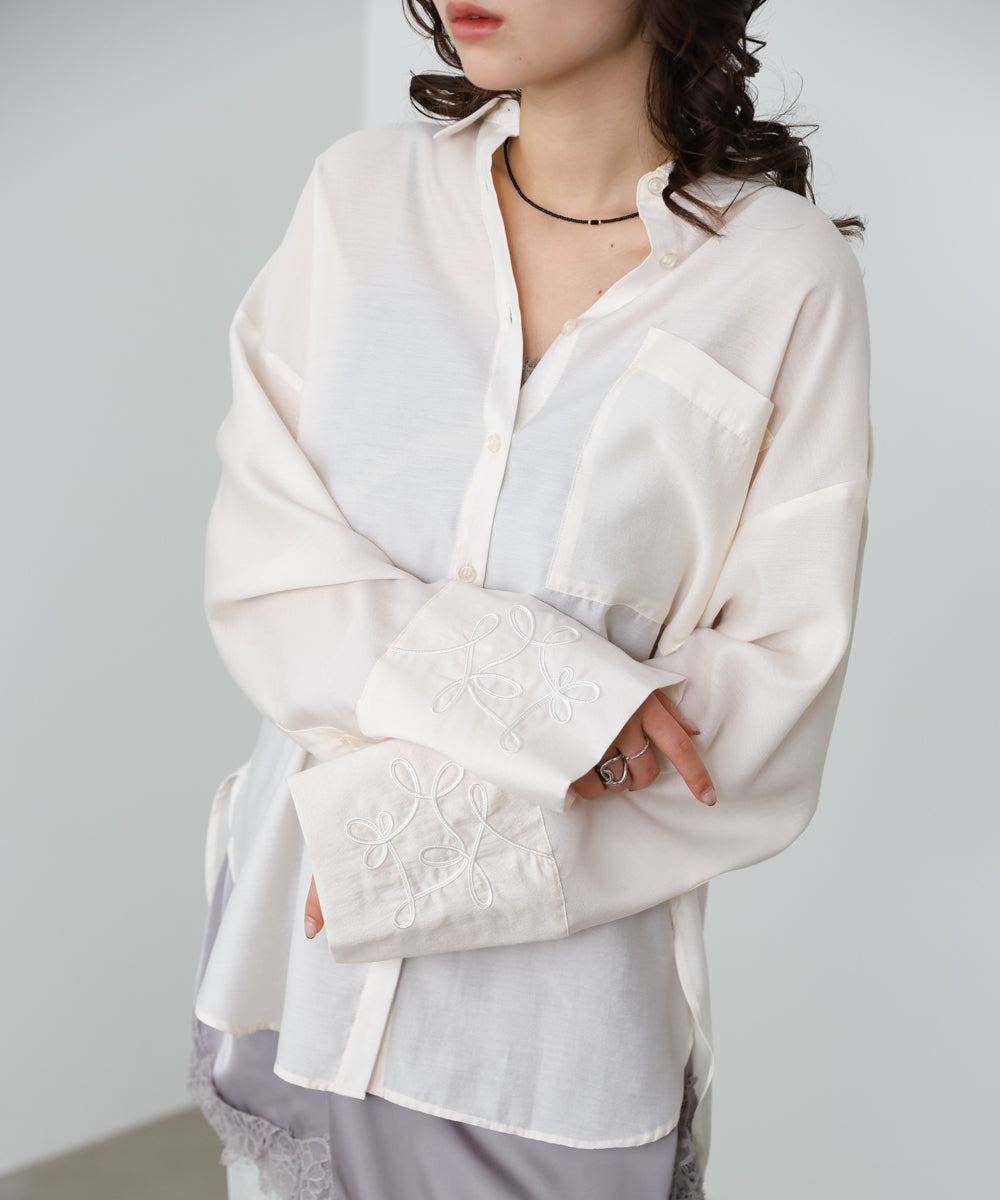 コード刺繡ワイドカフスオーバーシャツ