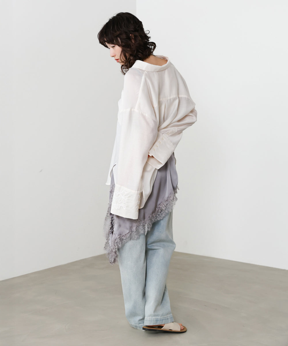 コード刺繡ワイドカフスオーバーシャツ