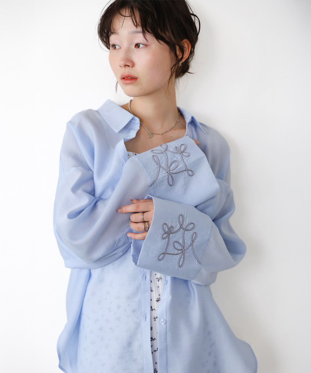 コード刺繡ワイドカフスオーバーシャツ