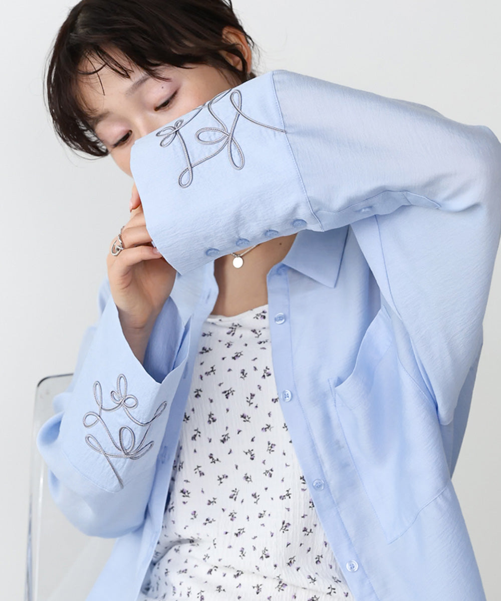 オーバーカフスプリントシャツ コード刺しゅうワイドカフスオーバーシャツ – Bab