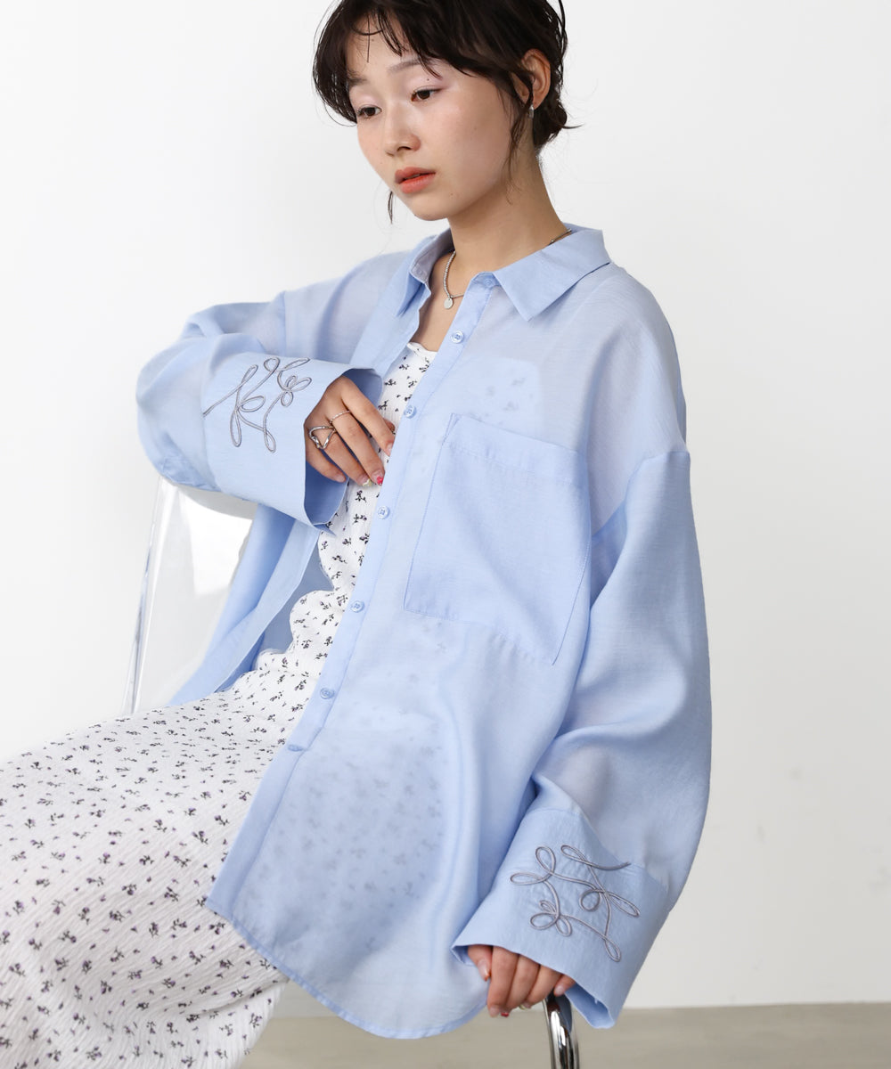 コード刺繡ワイドカフスオーバーシャツ