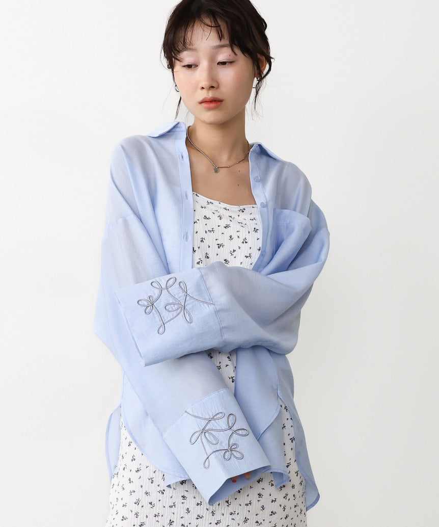 コード刺繡ワイドカフスオーバーシャツ