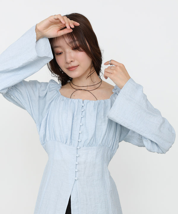 チェック前開きビスチェ風チュニック