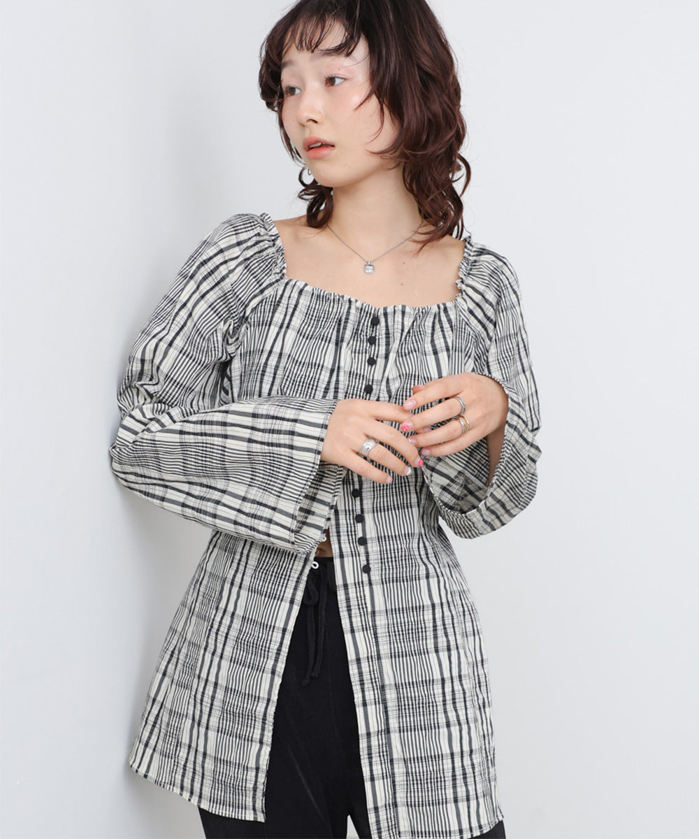 チェック前開きビスチェ風チュニック
