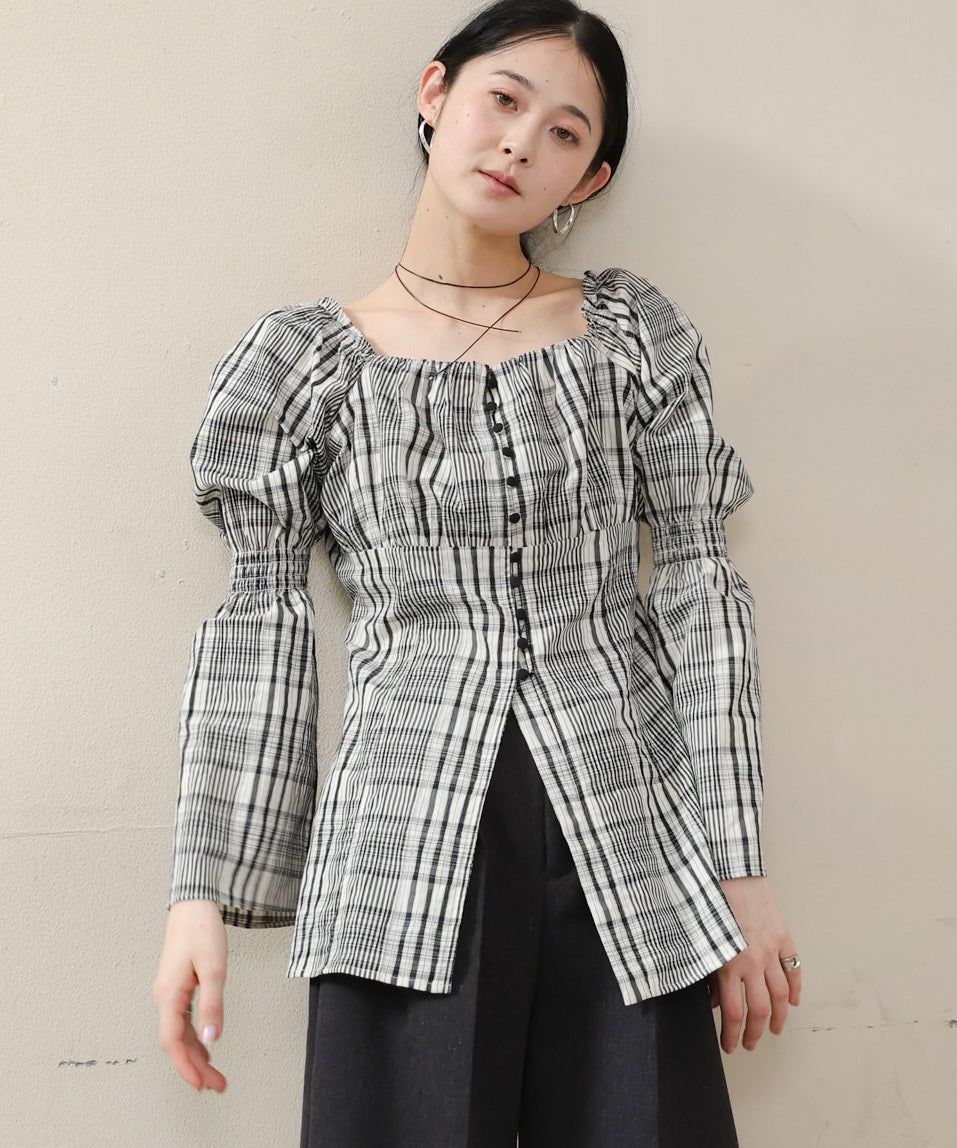 チェック前開きビスチェ風チュニック