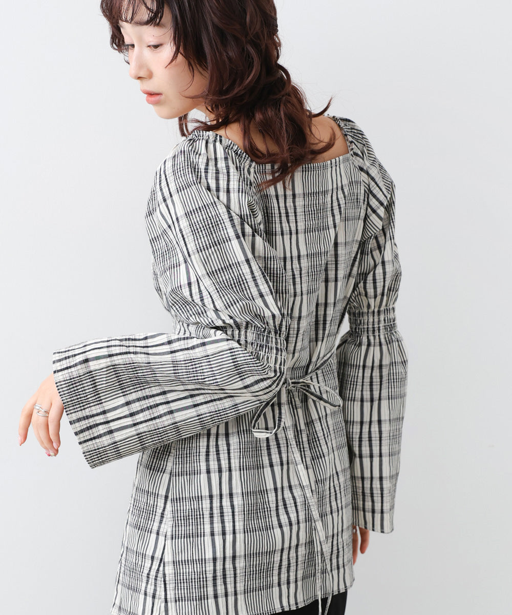 チェック前開きビスチェ風チュニック