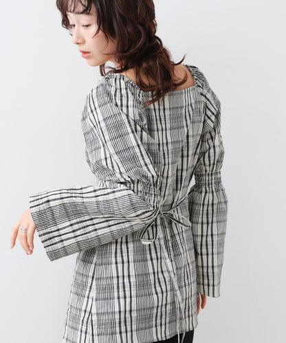 チェック前開きビスチェ風チュニック