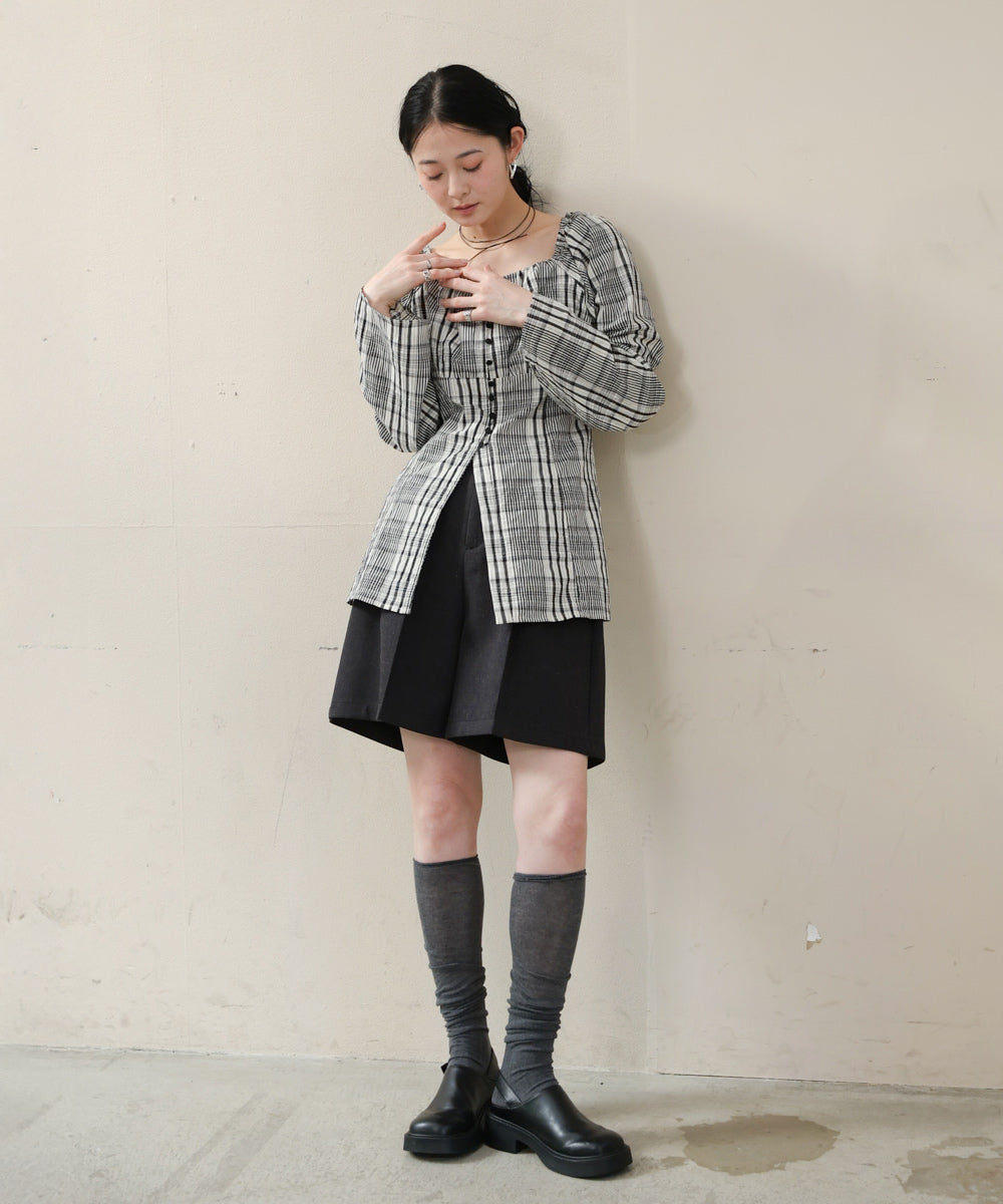 チェック前開きビスチェ風チュニック