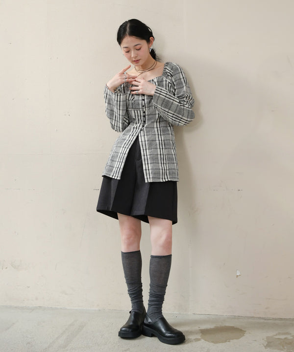 チェック前開きビスチェ風チュニック