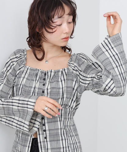 チェック前開きビスチェ風チュニック