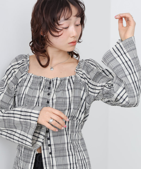 チェック前開きビスチェ風チュニック