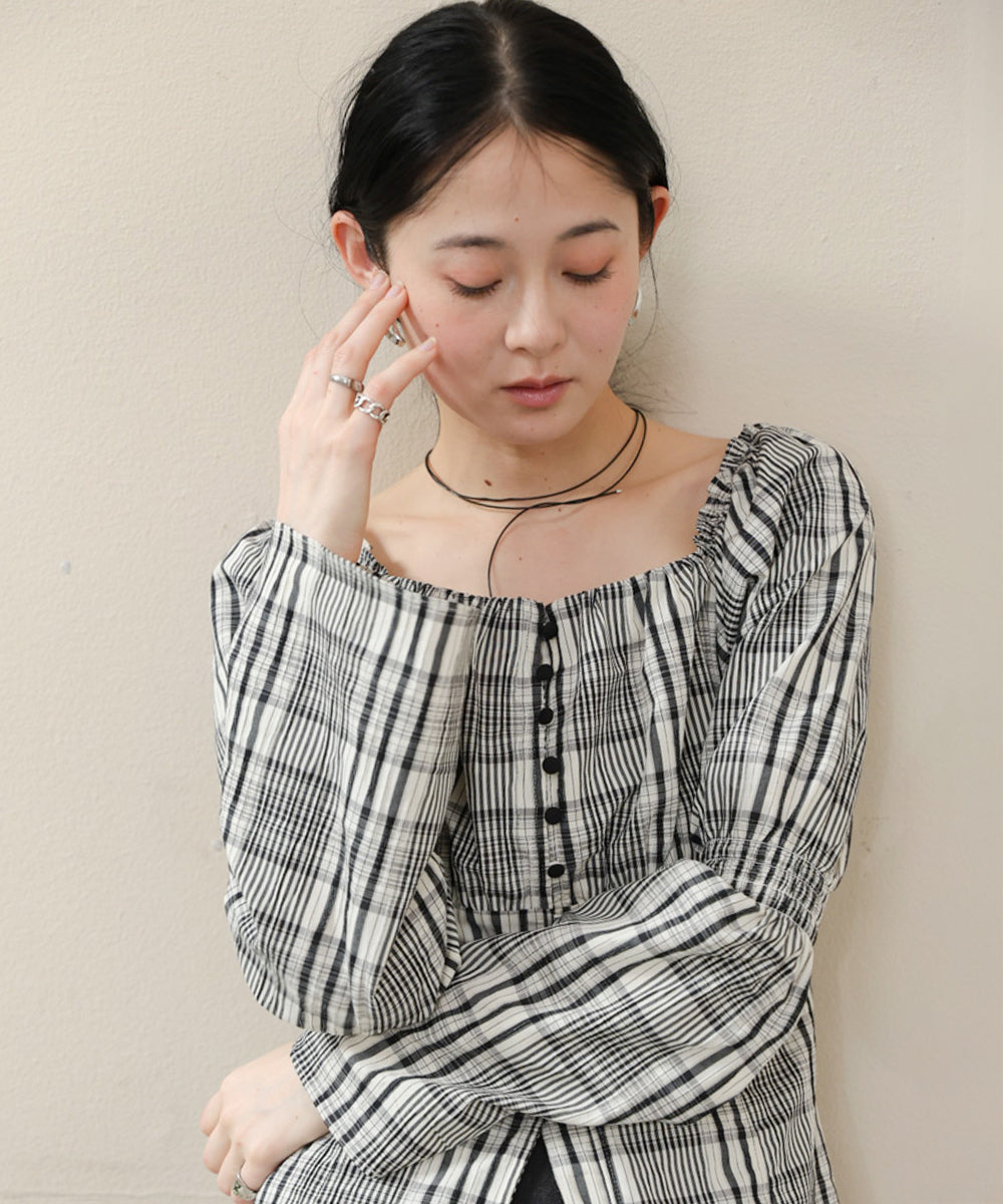 チェック前開きビスチェ風チュニック