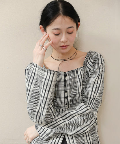 チェック前開きビスチェ風チュニック