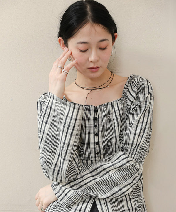 チェック前開きビスチェ風チュニック