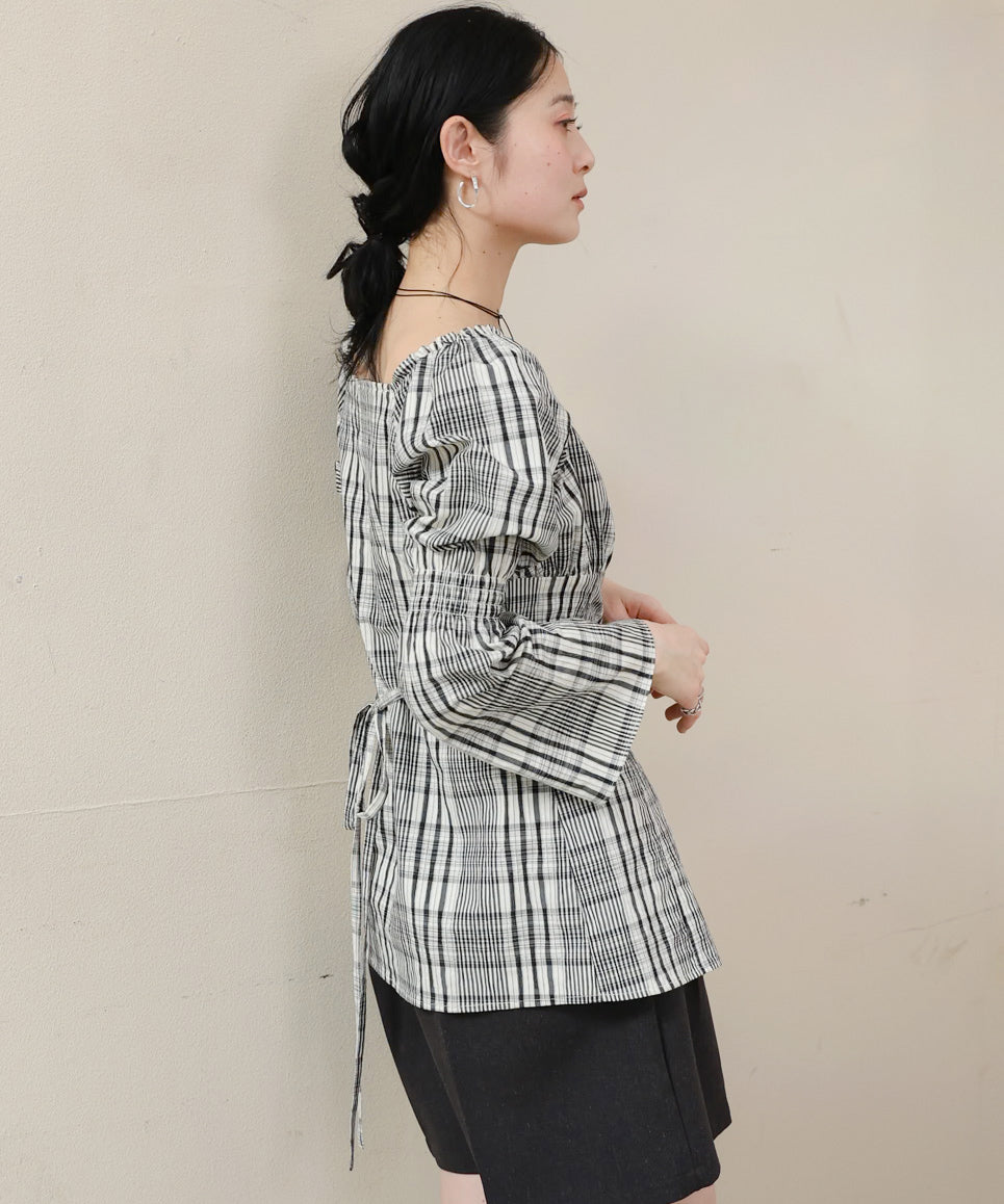 チェック前開きビスチェ風チュニック
