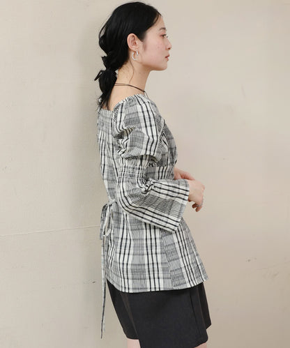 チェック前開きビスチェ風チュニック