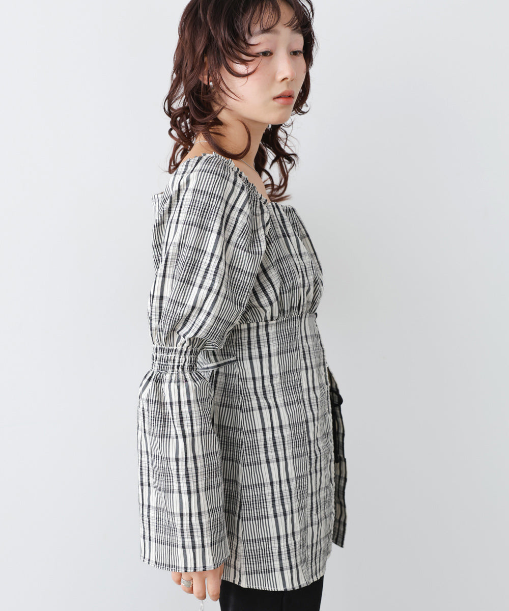チェック前開きビスチェ風チュニック