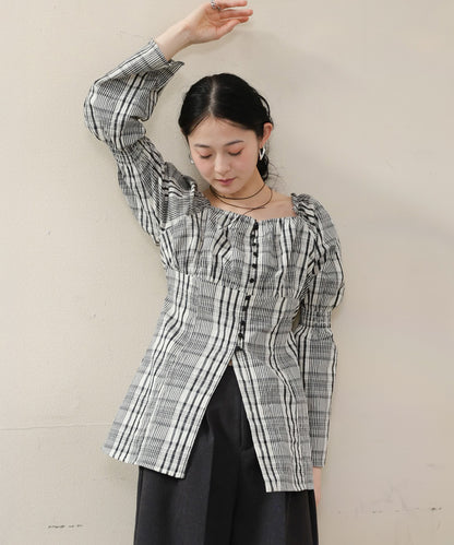 チェック前開きビスチェ風チュニック