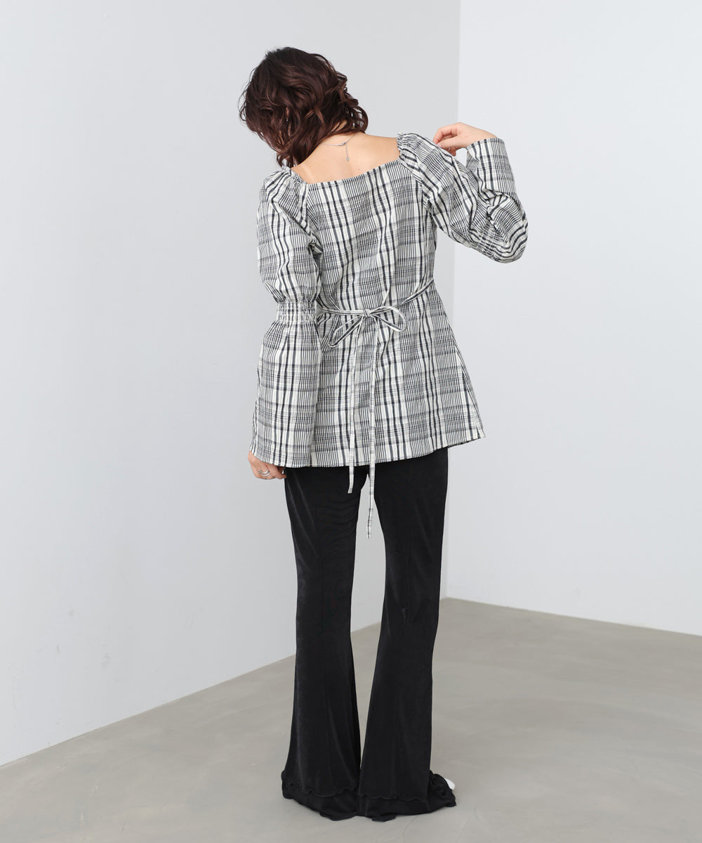 チェック前開きビスチェ風チュニック