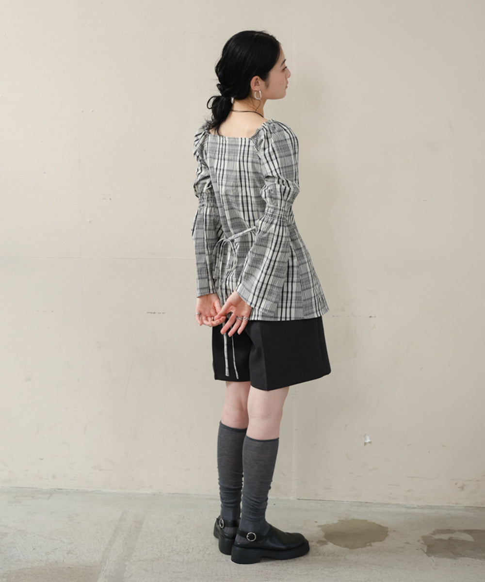 チェック前開きビスチェ風チュニック