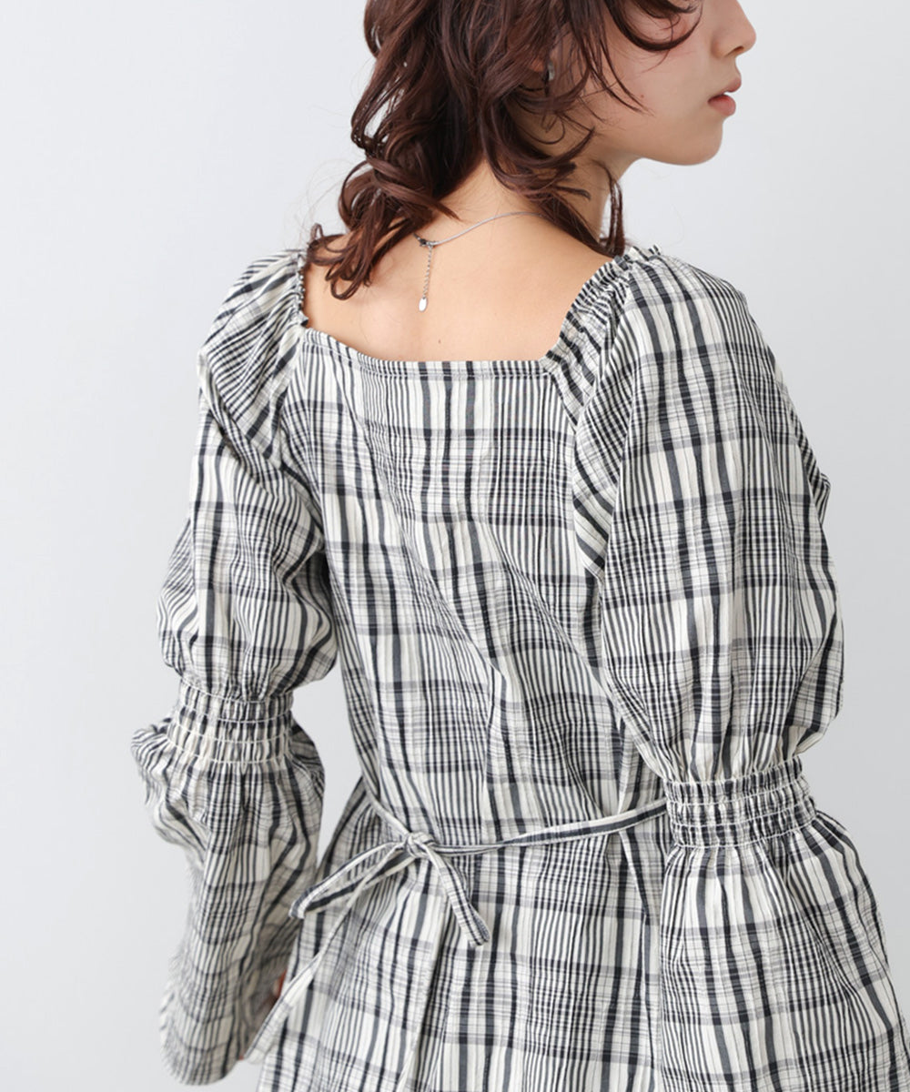 チェック前開きビスチェ風チュニック